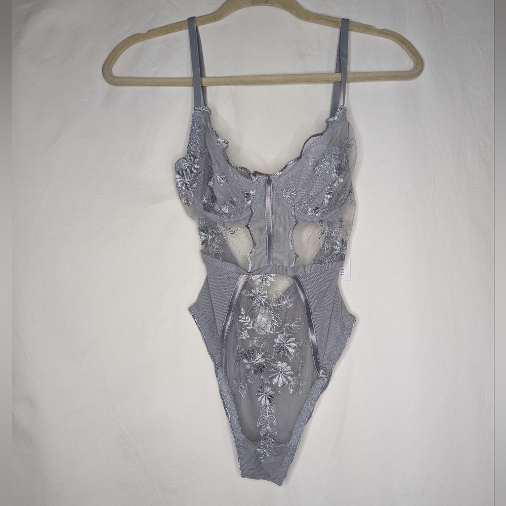 Revolve Kat The Label KTHE-WI121 Bella Bodysuit Steel Size S
